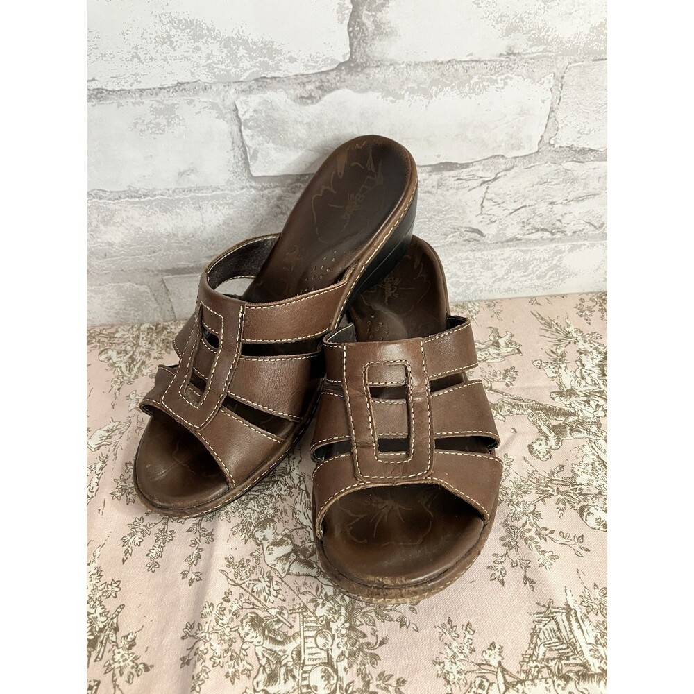 L.L. Bean Boothbay Brown Leather Slide Sandals Women's 8M Comfort Walking
